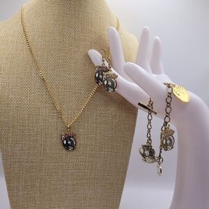 Sacramento River Cats Baseball Charm Bracelet Necklace Earrings Gold Jewelry Set